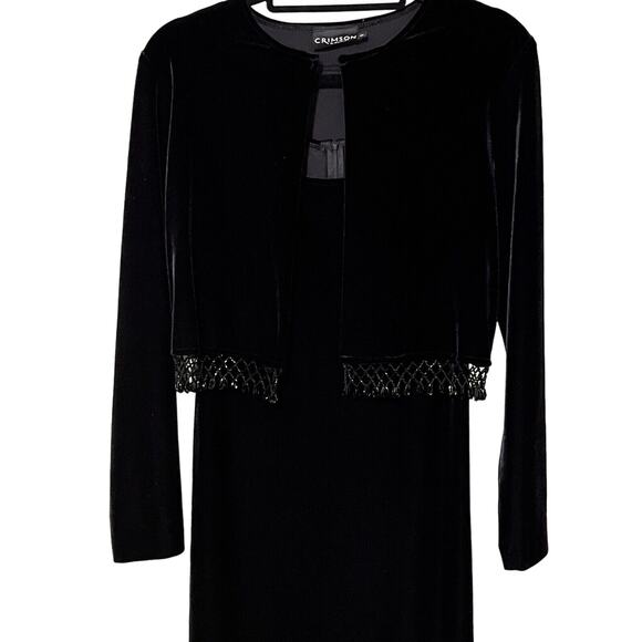 Kurtz Black Velvet Maxi Dress 2 PC SZ 8 Formal Timeless Cropped Jacket Glam - Picture 3 of 14